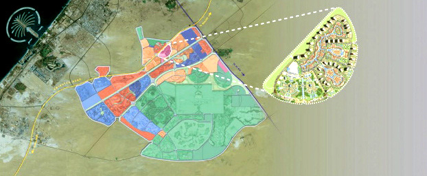 Dubailand will be built on 3 billion square feet (107 miles^2) at an estimated costs of $20 billiong.  The site will include 45 mega projects and 200 smaller projects